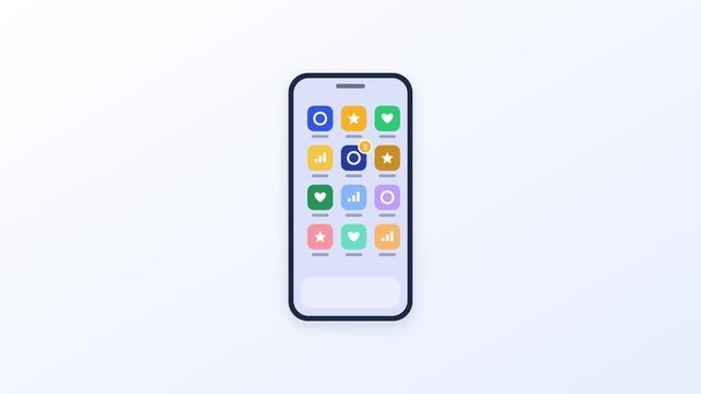Smartphone home screen apps appearing flat animation loop