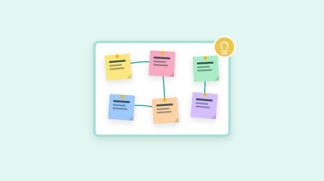 Sticky notes brainstorming board with ideas flat animation