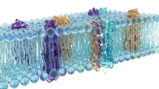 Transparent Cell Membrane With Embedded Protein Channels &mdash; pure white background, no text 