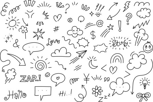 Doodle Cartoon Expression Set Isolated Background. Editable Stroke Outline.