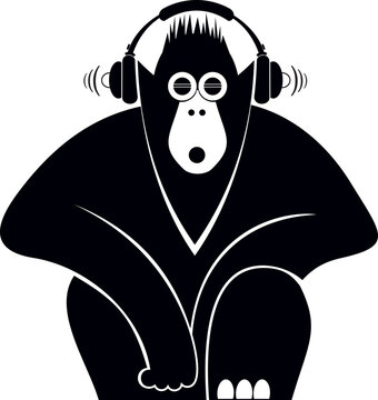 Monkey with headphones original illustration