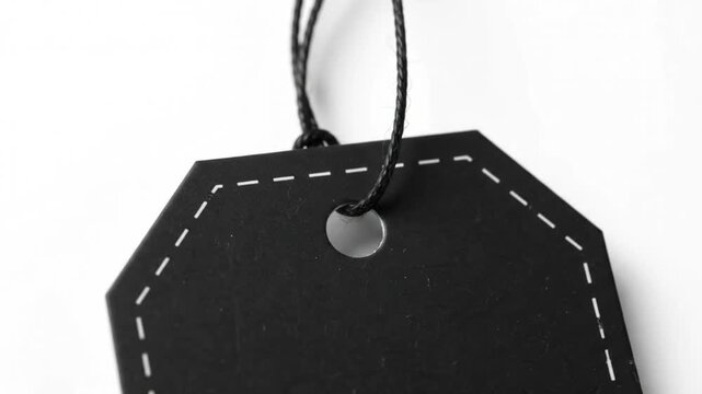 Black Friday sale tag with white text, hanging string, and paper label on white background