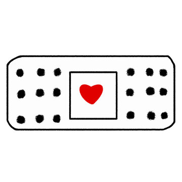 White Adhesive Bandage with Red Heart Icon Isolated on White Background