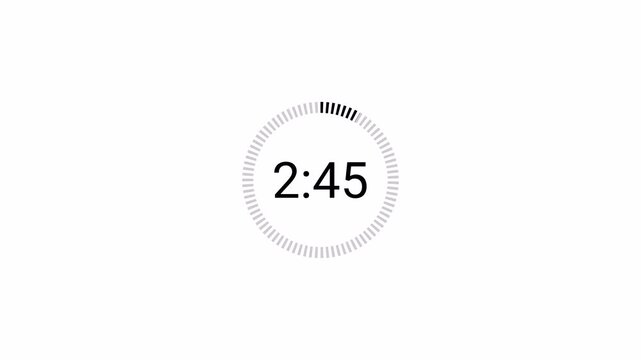 3 minute Minute Countdown Digital Timer Animation, three minute Countdown Timer Animation from 3 minute to 0 second on black background.