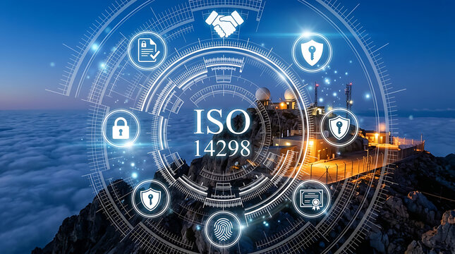 Corporate security printing management concept: ISO 14298 compliance and anti-counterfeiting manufacturing governance.