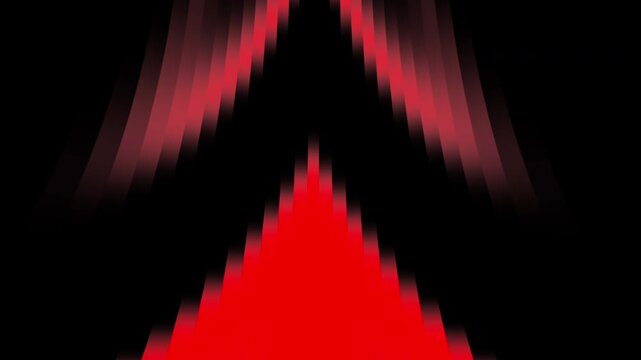 Abstract futuristic background featuring symmetrical red chevron shapes with glowing crimson highlights and pixelated edges against a deep black surface