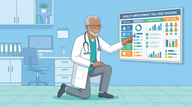 Doctor Explains Healthcare Quality Improvement Data on Board