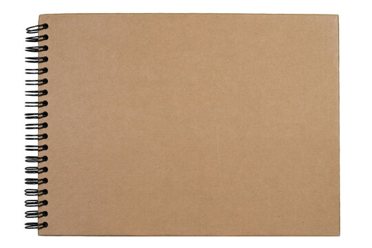 Blank Brown Kraft Paper Spiral-bound Notebook Binding with Black Visible Spiral Binding Mockup, isolated on Transparent Background Png