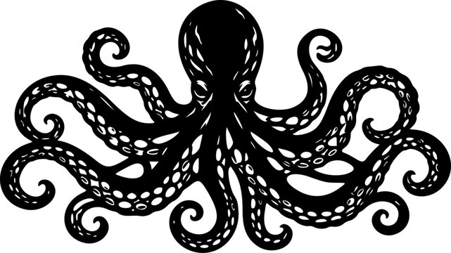 Black octopus silhouette illustration with detailed tentacles
