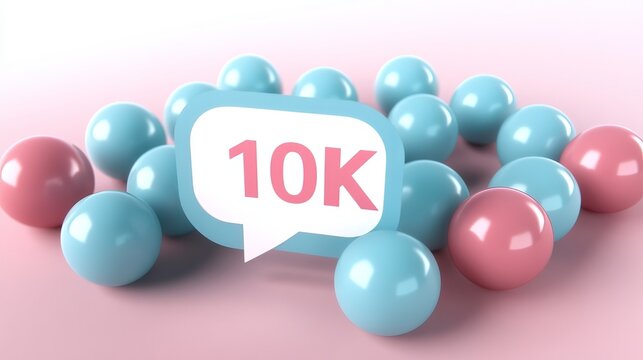 3D Render Digital Communication Notification Box With 10K Followers Milestone On Pastel Background