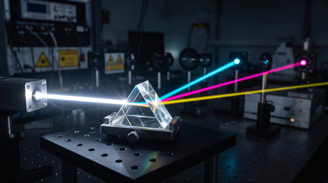 Rozszczepienie lasera w pryzmacie dichroicznym