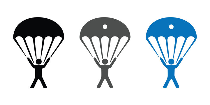 Parachute Icon Set &ndash; Skydiving, Paratrooper and Landing Symbols