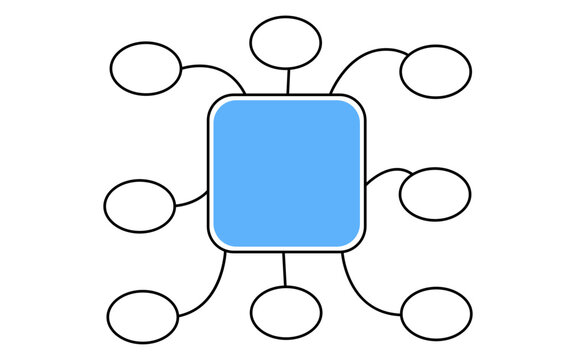 Neural network diagram featuring interconnected nodes, central hub, and branching lines for data science education and tech presentations