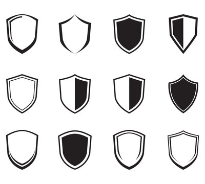 Medieval knight armor shield icon set featuring classic designs for fantasy game logos and badges