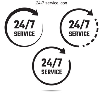 Reliable 24/7 service icons featuring continuous circular arrows and bold text for business availability graphics