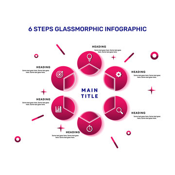 Modern glassmorphic infographic design featuring lightbulb, clock, magnifying glass, and gear icons for step-by-step guides and presentations