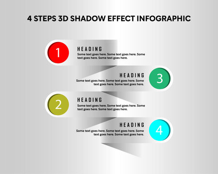 Creative 3d shadow effect infographic with numbered steps, headings, and gradient circles for modern presentation design