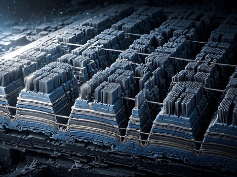 Cross section of multilayer PCB circuit board showing layered structure microstructure