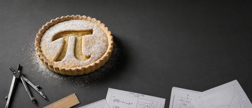 A Conceptual View Of Pi Day Featuring A Delicious Homemade Dessert With Mathematical Accessories