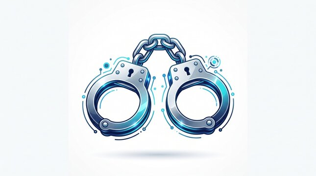 Modern digital handcuffs vector illustration with glowing blue circuits for cyber security concepts