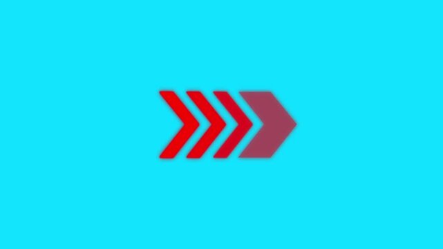 Red chevron arrows pointing right animate and fade on a bright cyan background. Vibrant abstract directional motion design.