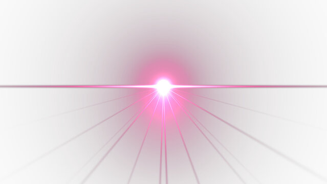 Abstract pink glowing light flare effect with horizontal rays and radiant beam for digital design overlays transparent background