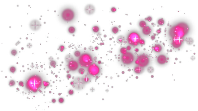 Abstract pink glowing light particles with sparkle stars on transparent background transparent background