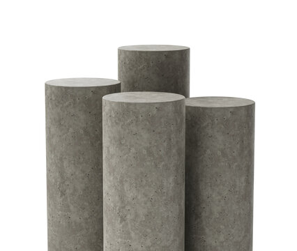 Group of gray concrete cylinder podiums for product presentation.