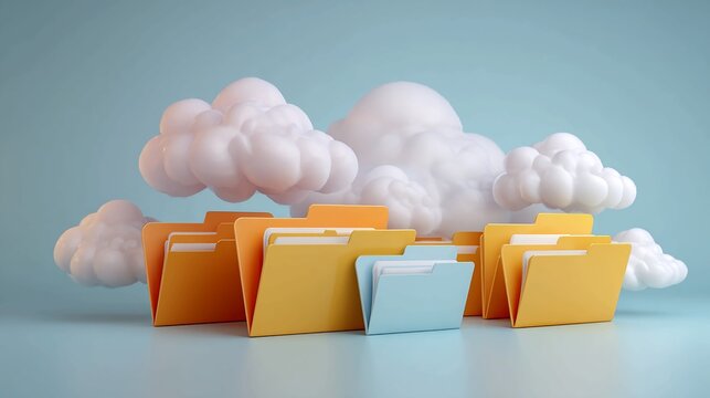 Organize your digital world with vibrant cloud storage folders, symbolizing efficient data management and seamless access to your important files anytime, anywhere.