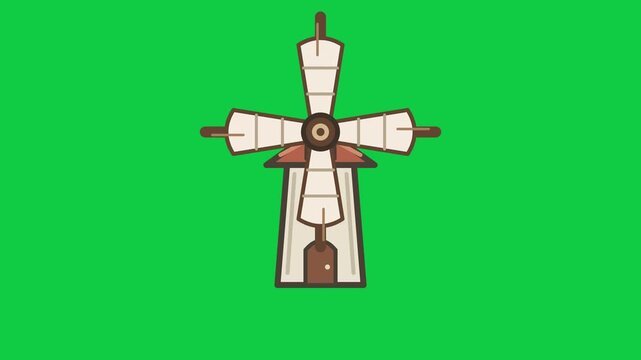 Cartoon Windmill Animation on Green Screen Isolated Vector Illustration for Rural Farming