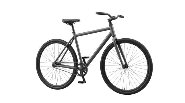 Minimalist matte black bicycle side view, modern urban city commuter bike, sleek fixed gear bicycle for active lifestyle design isolated PNG with Transparent Background