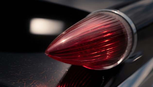 classic vintage car tailfin detail closeup with red glass taillight for retro automotive magazine layout or website banner