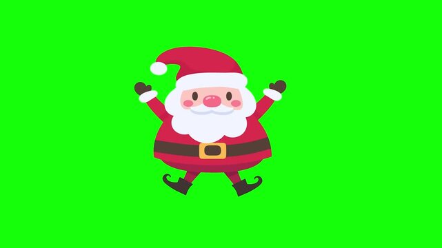 Festive and cheerful cartoon Santa Claus with open arms on a bright green screen background