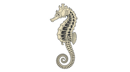 Detailed illustration of a seahorse skeleton, isolated on transparent background. Nautical, marine life, vintage style. © Jagal
