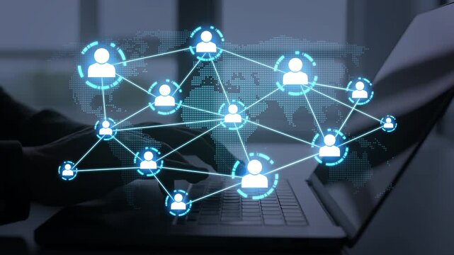 Business communication, digital networking, teamwork, global connectivity, online collaboration and corporate technology in modern digital business environment.
