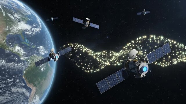 Space Weather Monitoring Satellites Orbiting Earth - This video showcases a network of satellites orbiting Earth, designed for monitoring space weather.