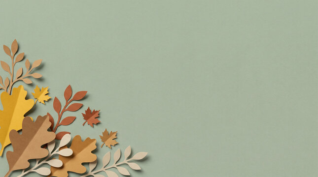 Paper cut autumn background with fall leaves corner border for thanksgiving seasonal greeting cards and banners.