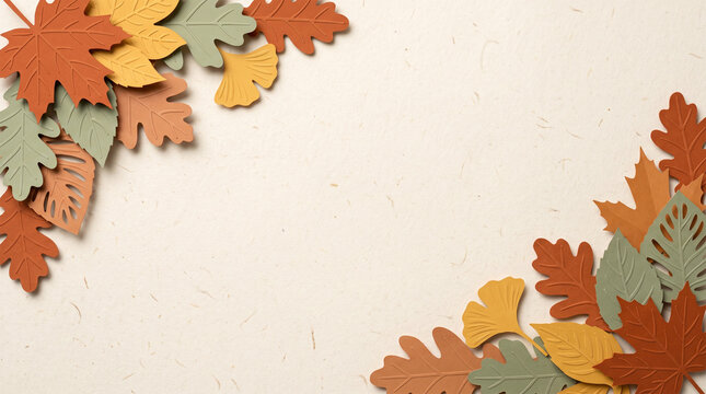 Paper cut autumn background with colorful fall leaves frame and copy space for seasonal greeting cards and banners.