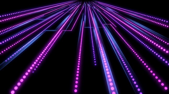 Glowing purple light lines forming digital grid perspective on black