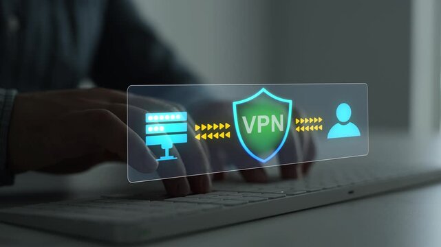 Virtual private network providing secure internet access, encrypted communication and online identity protection.VPN connection protecting online privacy, encrypting internet traffic.
