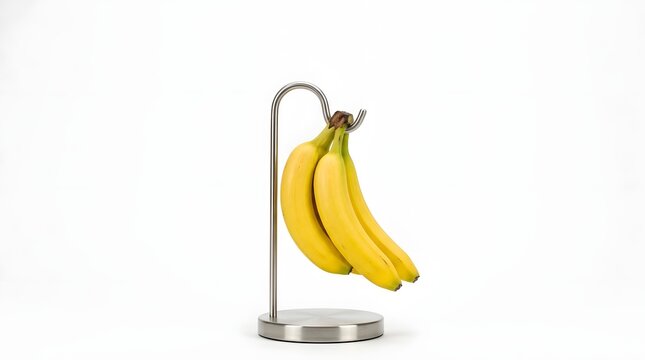 Bright Bananas Hanging from Sleek Metal Stand