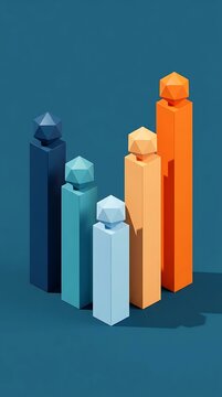 Isometric vertical bar columns step pattern gradient geometric shapes