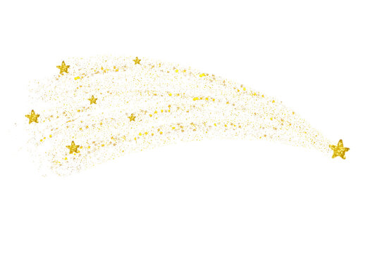 Sparkling Gold Glitter Star Trail Element Transparent Background. Ideal for Holiday Decor or Celebration.