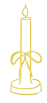 Golden Glittering Lit Candle With Ribbon On Stand Transparent Background. Ideal for Holiday Decor or Celebration.