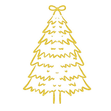 Golden Glitter Christmas Tree Outline Isolated on Transparent Background. Ideal for Holiday Decor or Celebration.