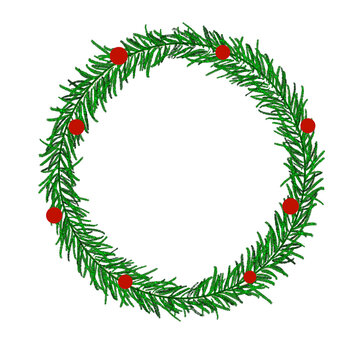 Sparkling Green Christmas Wreath With Red Berries. Ideal for Holiday Decor or Celebration.