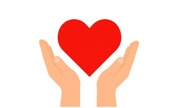Caring hands holding a red heart symbol animation health love charity