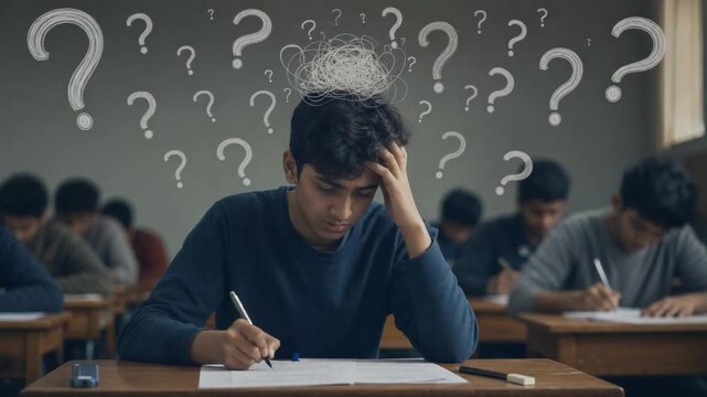 Student with many questions during the exam.