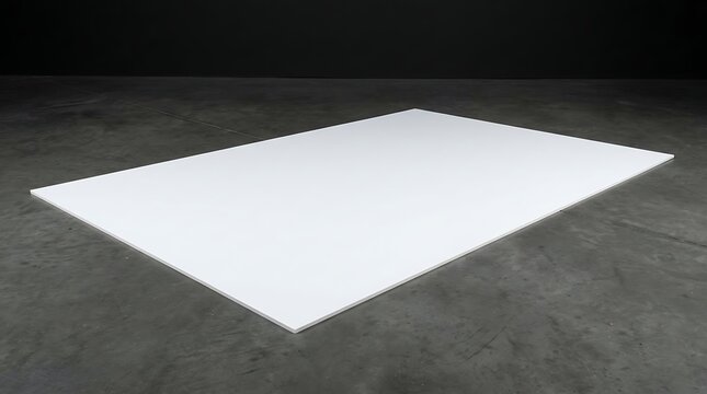 Blank White Rectangular Floor Graphic Display Template On Dark Gray Concrete Surface For Retail Promotion And Marketing Mockup