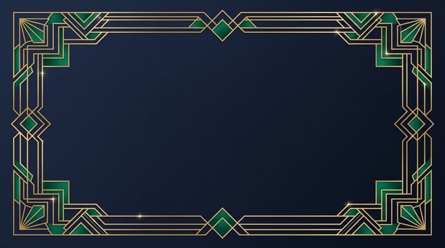 Art deco geometric frame navy background intricate design